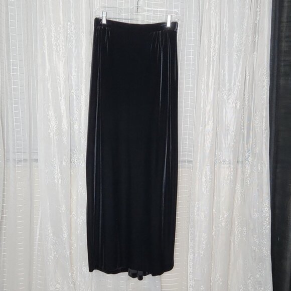Vintage Goth Black Velvet 80's 90's Pencil Wiggle Maxi Skirt W/ Slit & Buttons L - Picture 1 of 7